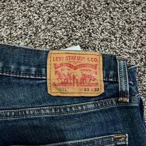 Levi’s 511 slim fit 33 X 32 blue jeans. Broken in.